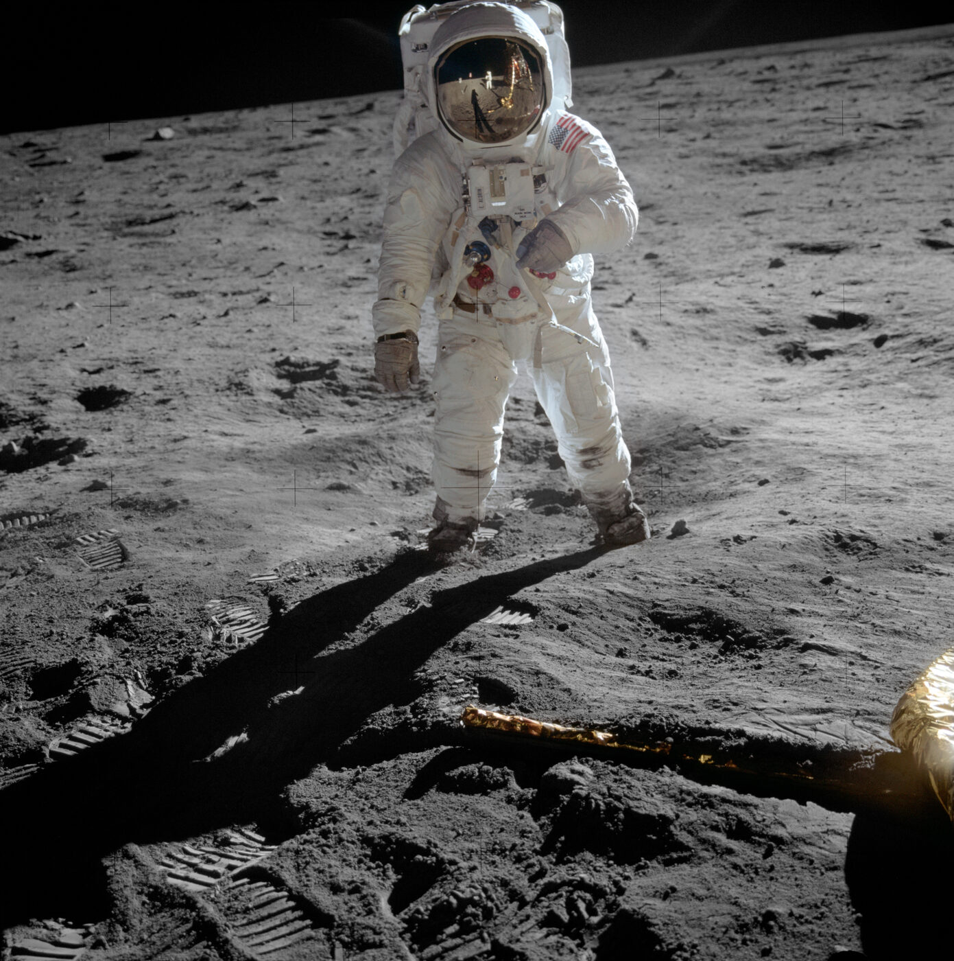 Real photo: astronaut Buzz Aldrin standing on the Moon, 1969